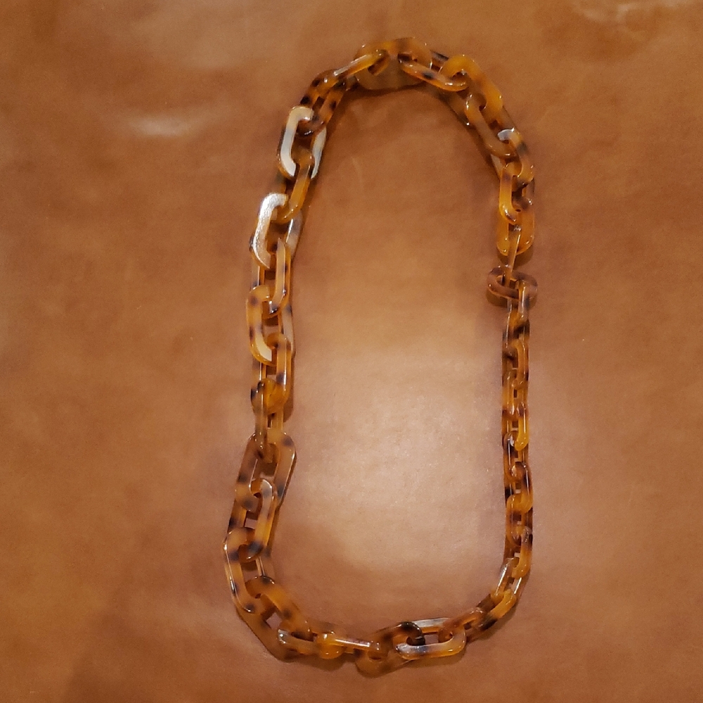 Faux Tortoise Shell Chain Necklace, Hangs 16" Long